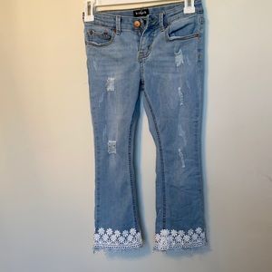 Distressed eyelet crop pants